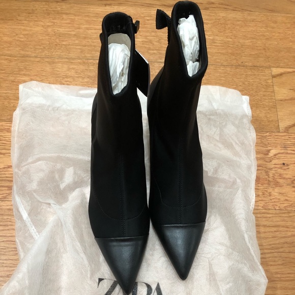 Zara black techical fabric heeled ankle boots main image 2